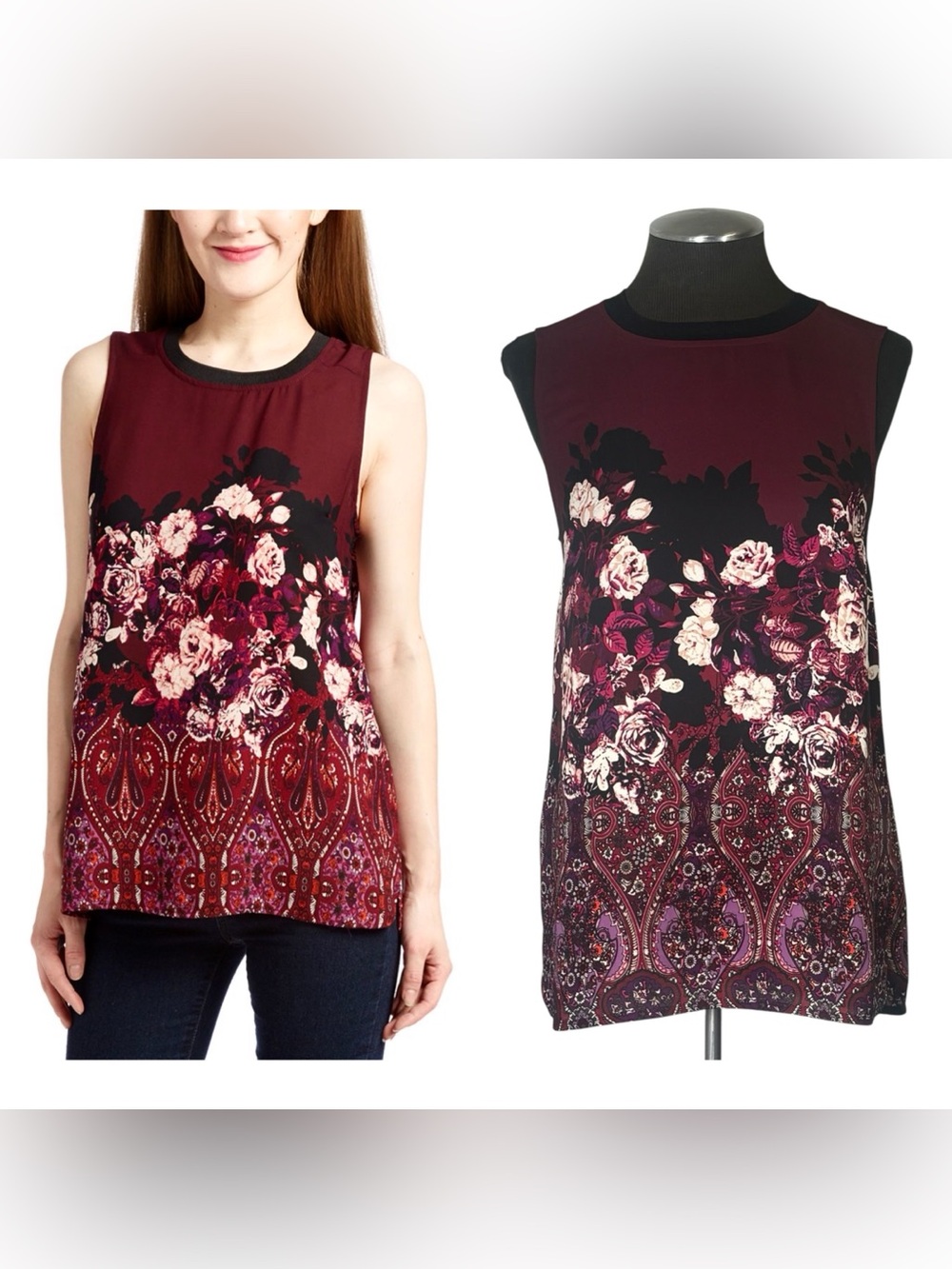 🆕 Adrianna Papell – Floral Sleeveless Zip Back Tunic Top – Medium